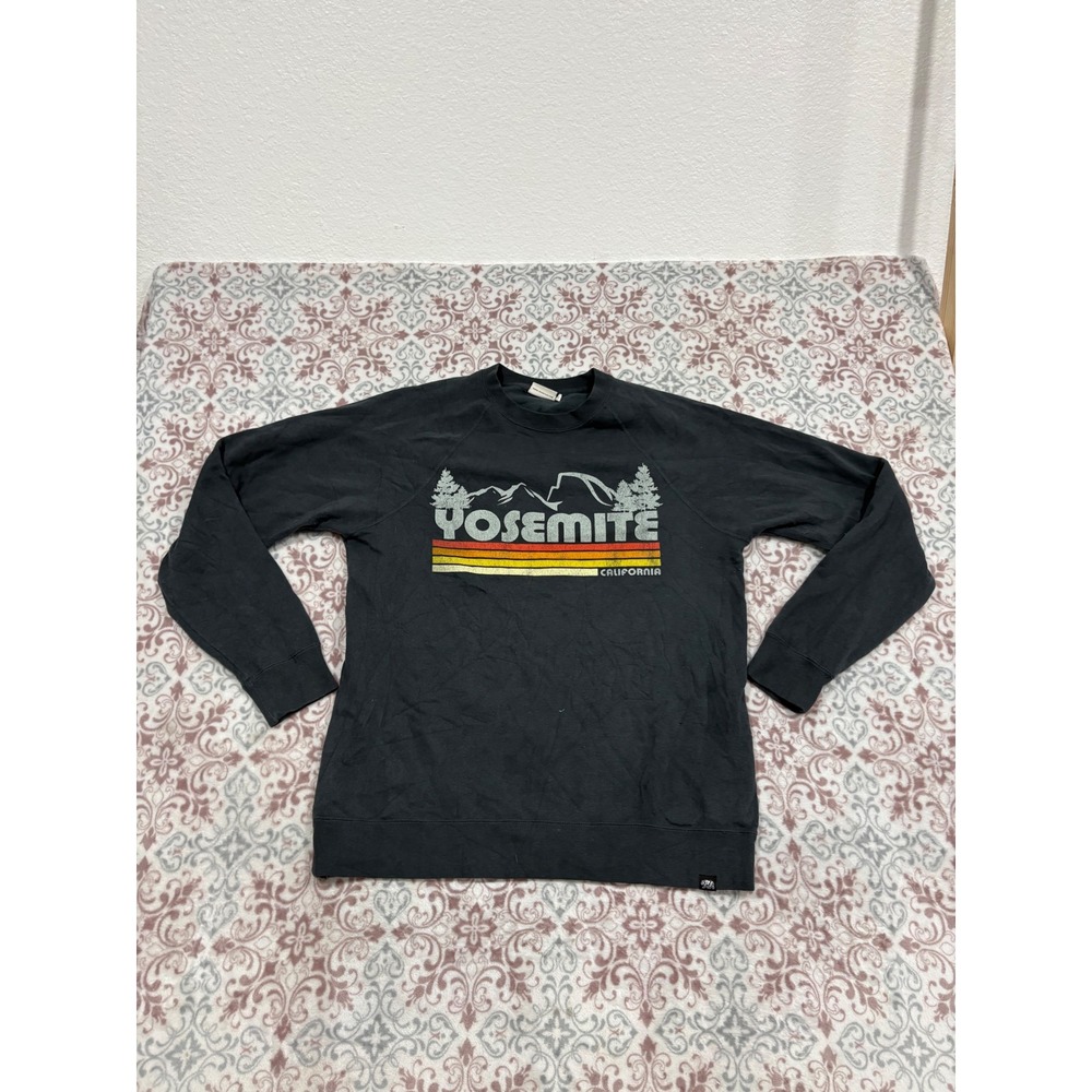 Techstyles Yosemite California Graphic Sweatshirt Mens Large Black Raglan Fleece